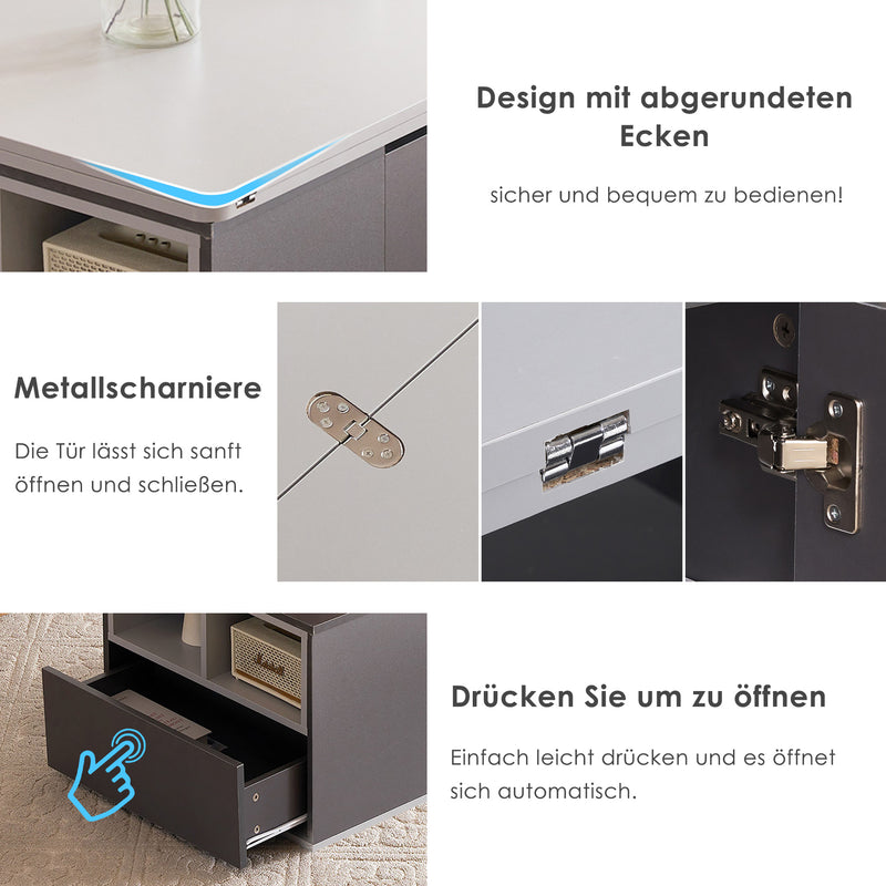 Table basse relevable 2 plateaux 2 tiroirs blanc et gris foncé SCODS