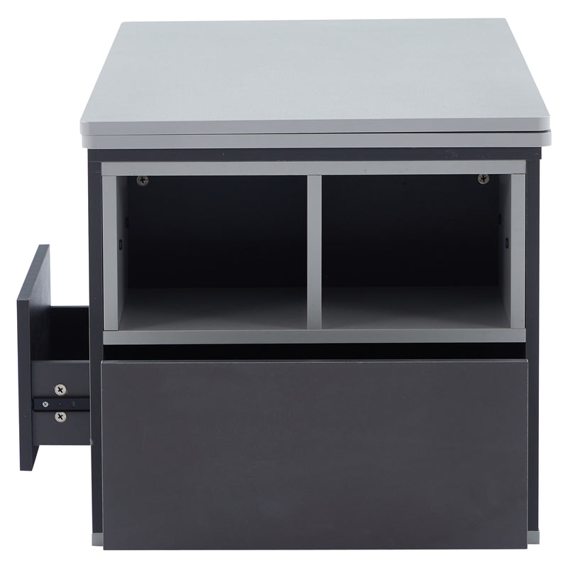 Table basse relevable 2 plateaux 2 tiroirs blanc et gris foncé SCODS