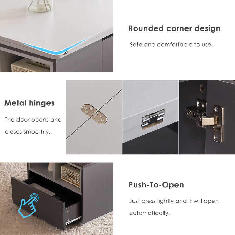 Table basse relevable 2 plateaux 2 tiroirs blanc et gris foncé SCODS