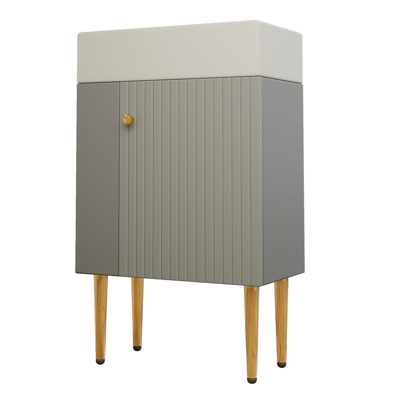 Meuble de salle de bain gris clair avec vasque blanc et pieds dorés (robinet non inclus) SCOPA