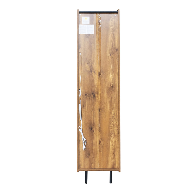 Buffet vitrine haut effet bois et tiroirs noirs avec éclairage LED jaune 180x44x40cm SCREKTALS