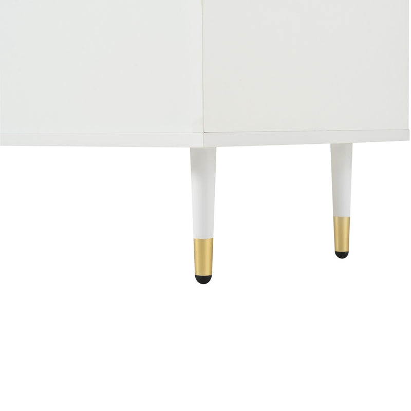 Buffet blanc 3 tiroirs avec portes coulissantes en verre et éclairage LED L140/P38/H76 SCRUVRINS