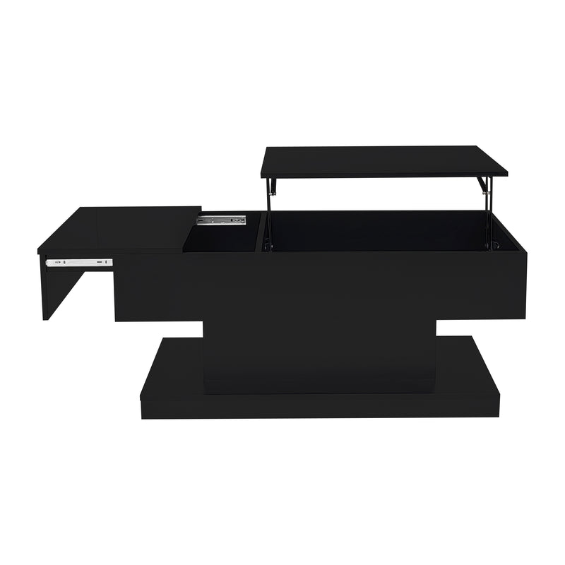 Table basse relevable laqué noire avec éclairage LED 100x50 cm SECRETION