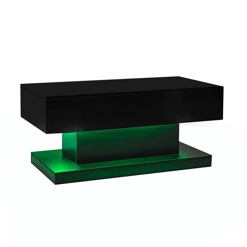 Table basse relevable laqué noire avec éclairage LED 100x50 cm SECRETION