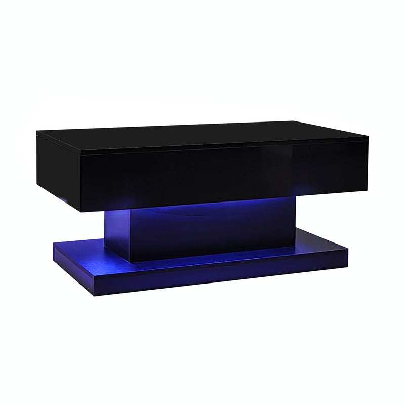 Table basse relevable laqué noire avec éclairage LED 100x50 cm SECRETION