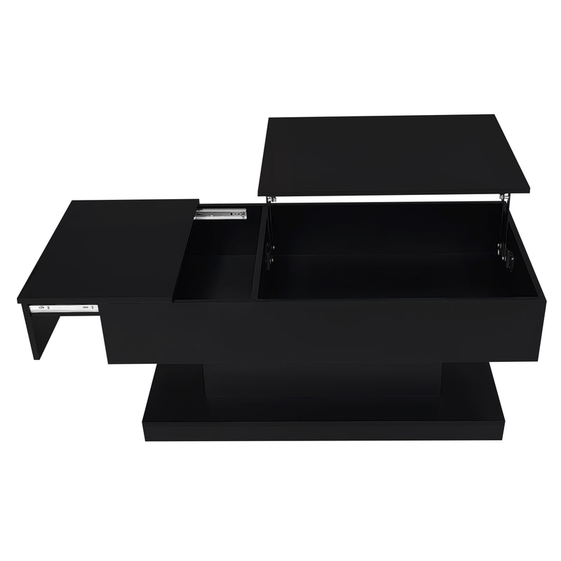 Table basse relevable laqué noire avec éclairage LED 100x50 cm SECRETION