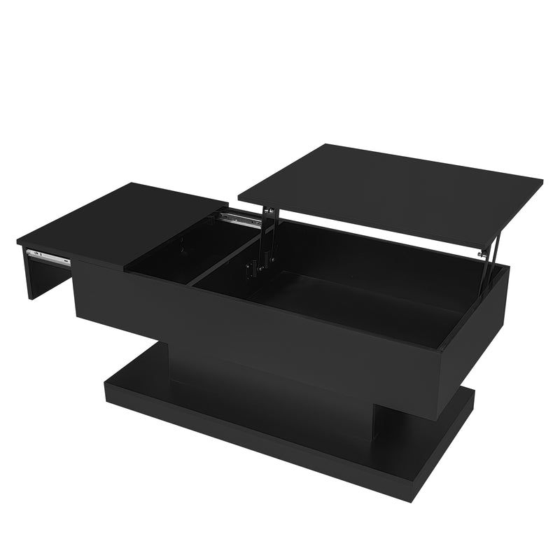 Table basse relevable laqué noire avec éclairage LED 100x50 cm SECRETION