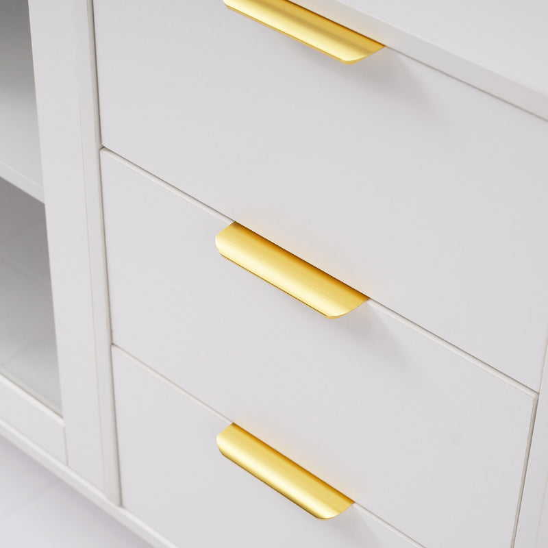 Buffet blanc rainurée 3 tiroirs et 2 portes, vitrée, 120x38x79,5cm SHETOR