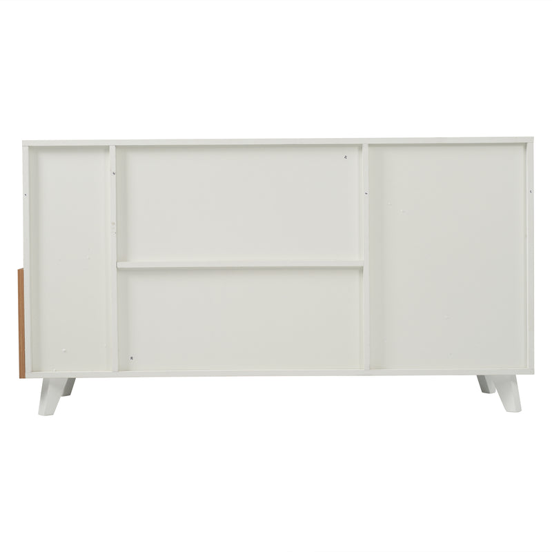 Buffet blanc brillant et effet bois 2 niches 2 tiroirs et 1 porte SHIELNIH