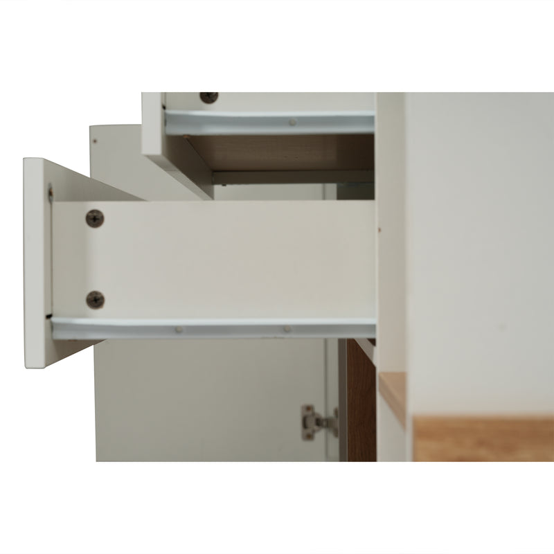 Buffet blanc brillant et effet bois 2 niches 2 tiroirs et 1 porte SHIELNIH