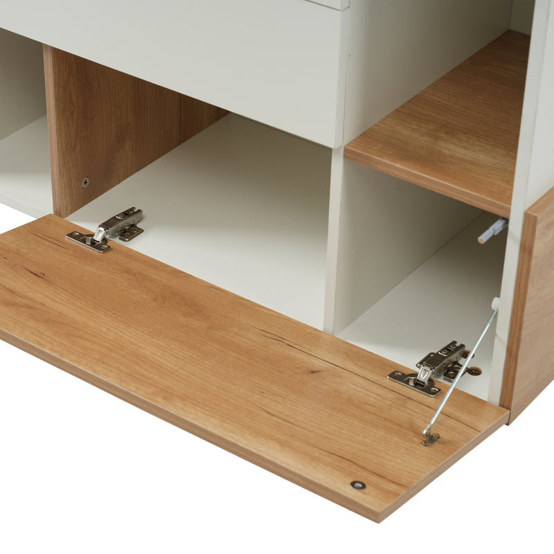 Buffet blanc brillant et effet bois 2 niches 2 tiroirs et 1 porte SHIELNIH