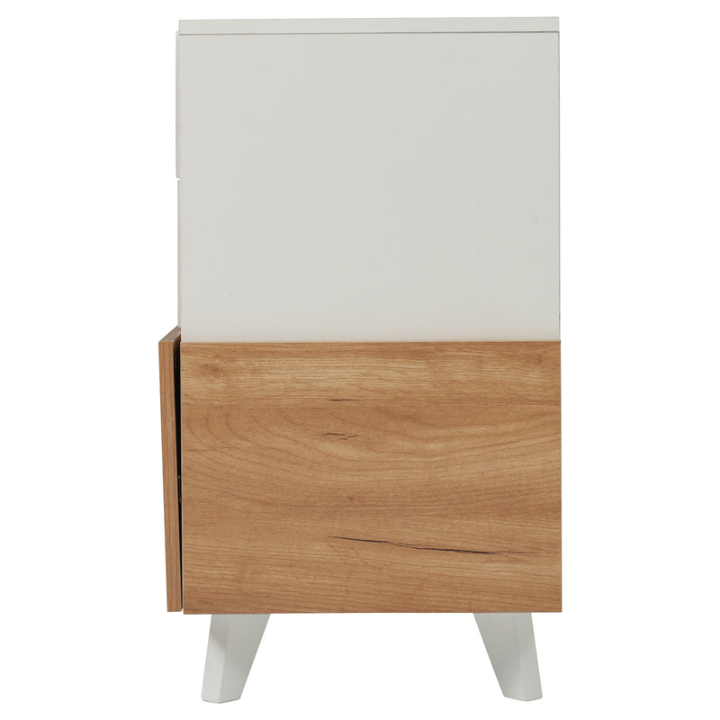 Buffet blanc brillant et effet bois 2 niches 2 tiroirs et 1 porte SHIELNIH