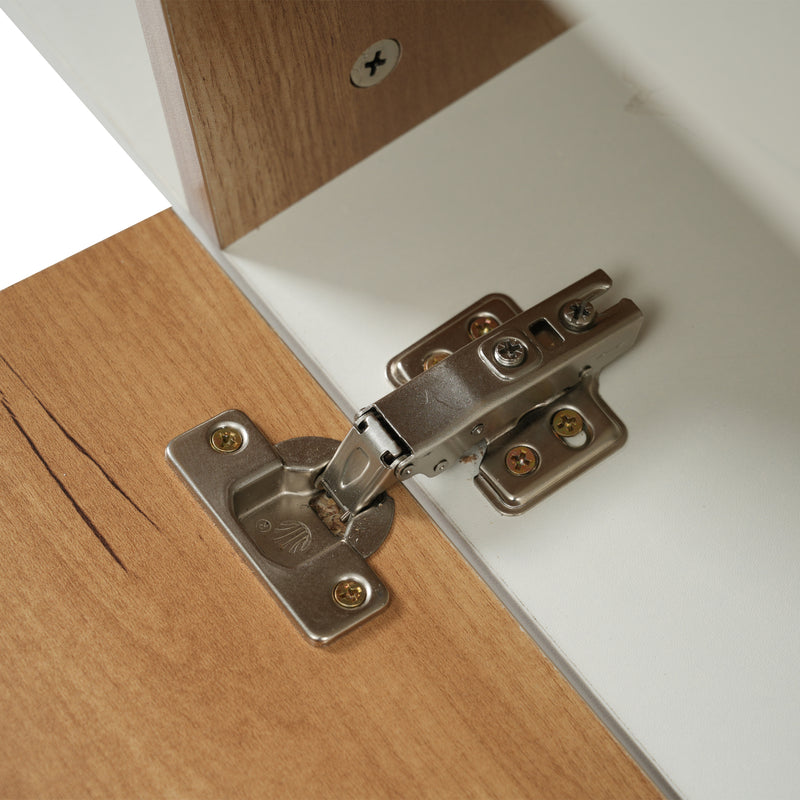 Buffet blanc brillant et effet bois 2 niches 2 tiroirs et 1 porte SHIELNIH