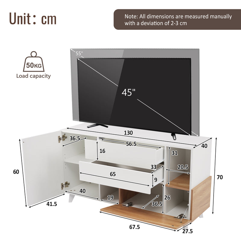 Buffet blanc brillant et effet bois 2 niches 2 tiroirs et 1 porte SHIELNIH