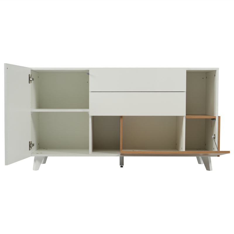 Buffet blanc brillant et effet bois 2 niches 2 tiroirs et 1 porte SHIELNIH