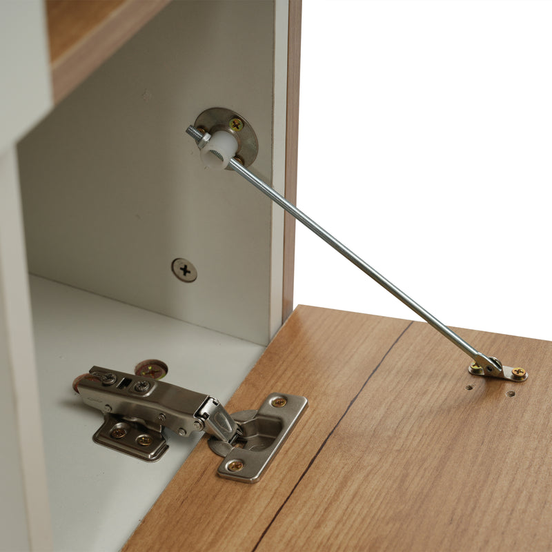 Buffet blanc brillant et effet bois 2 niches 2 tiroirs et 1 porte SHIELNIH