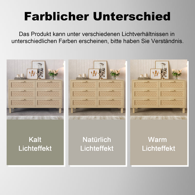 Buffet effet bois naturel 6 tiroirs en rotin FERNVALE