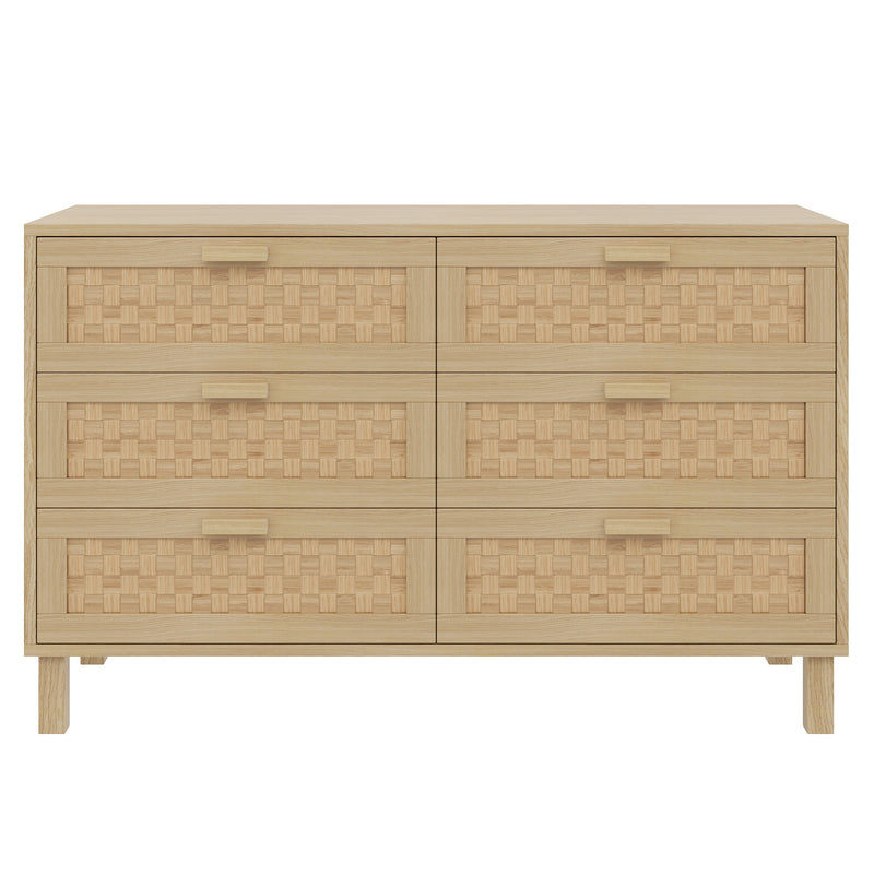 Buffet effet bois naturel 6 tiroirs en rotin FERNVALE