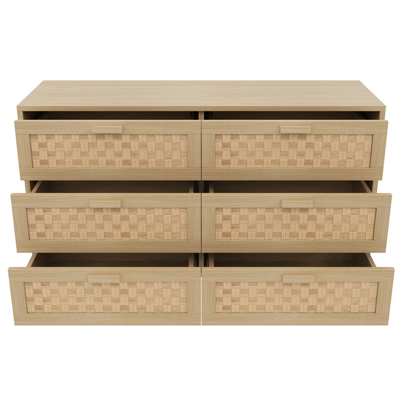 Buffet effet bois naturel 6 tiroirs en rotin FERNVALE