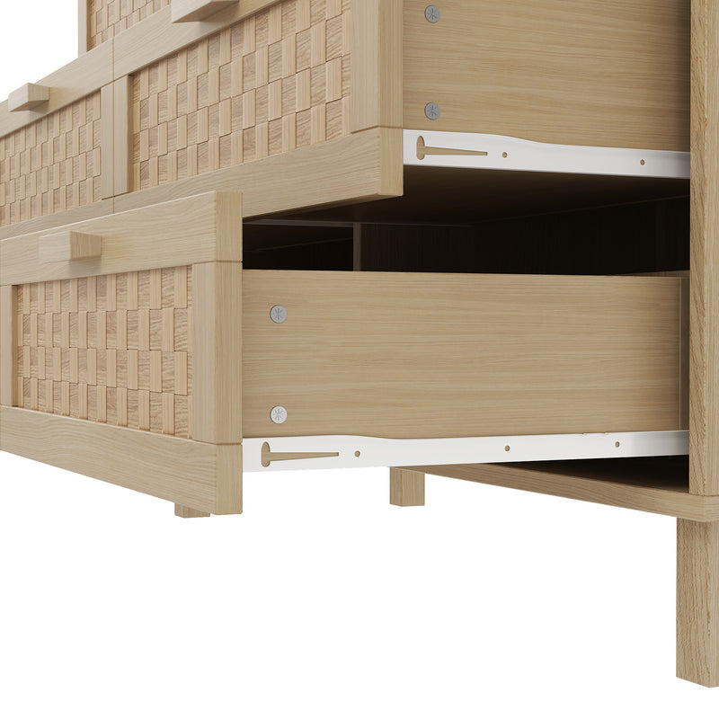 Buffet effet bois naturel 6 tiroirs en rotin FERNVALE