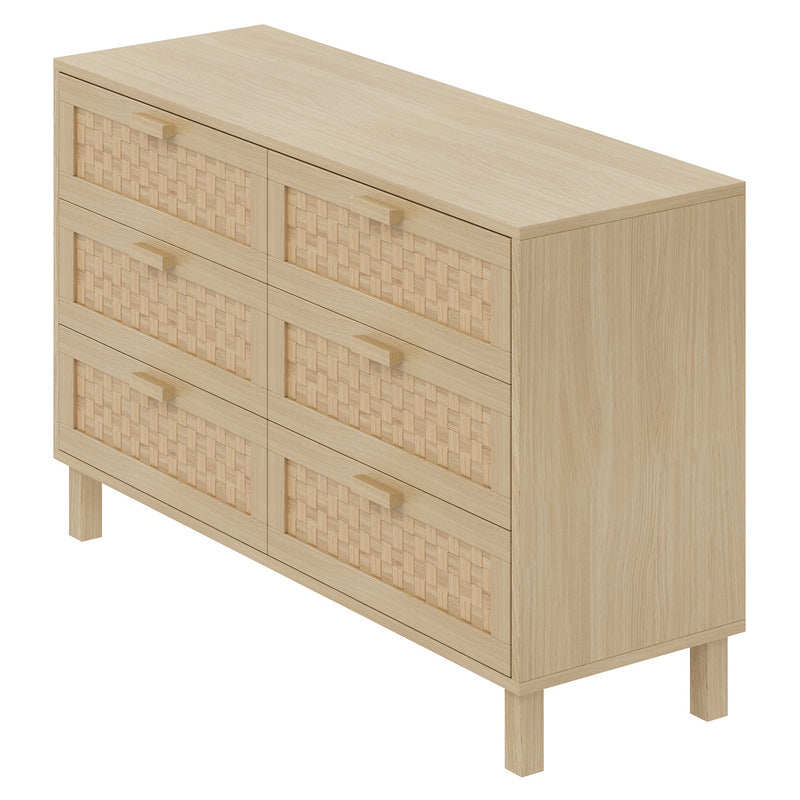 Buffet effet bois naturel 6 tiroirs en rotin FERNVALE