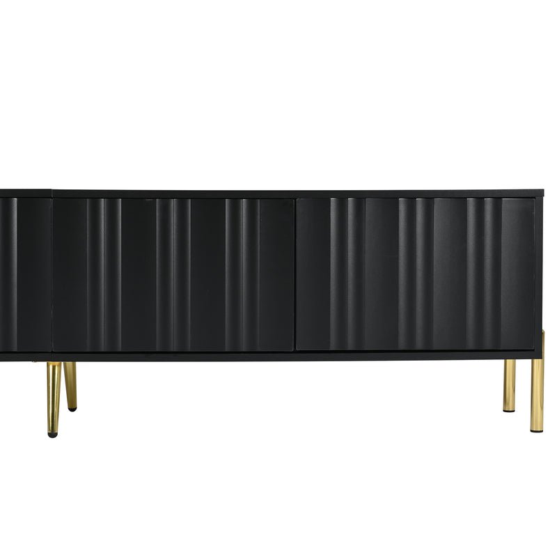 Meuble TV noir porte rainuré accents dorés SHULMALL