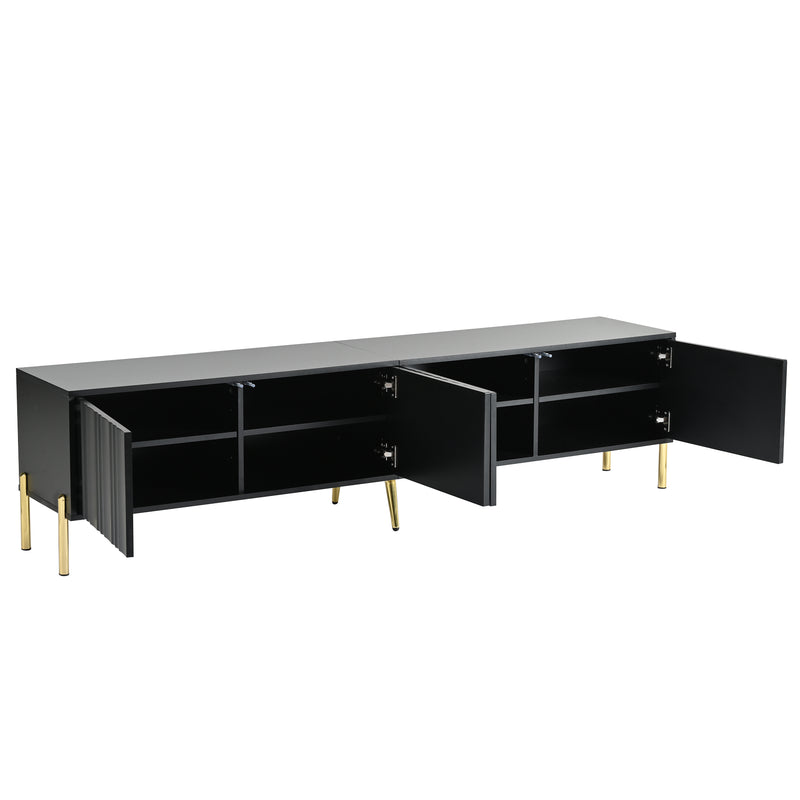 Meuble TV noir porte rainuré accents dorés SHULMALL