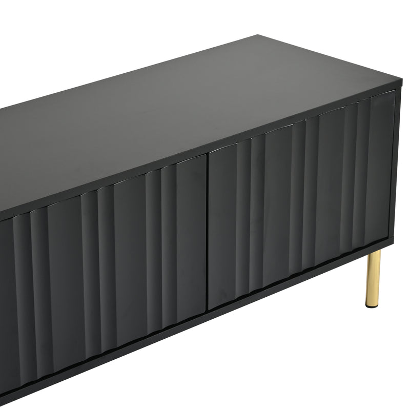 Meuble TV noir porte rainuré accents dorés SHULMALL