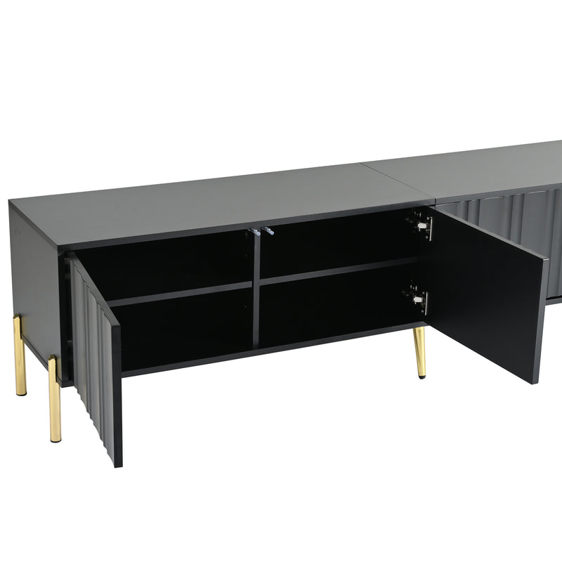 Meuble TV noir porte rainuré accents dorés SHULMALL