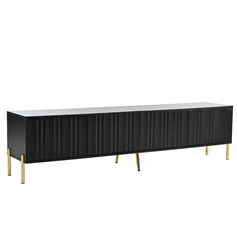 Meuble TV noir porte rainuré accents dorés SHULMALL