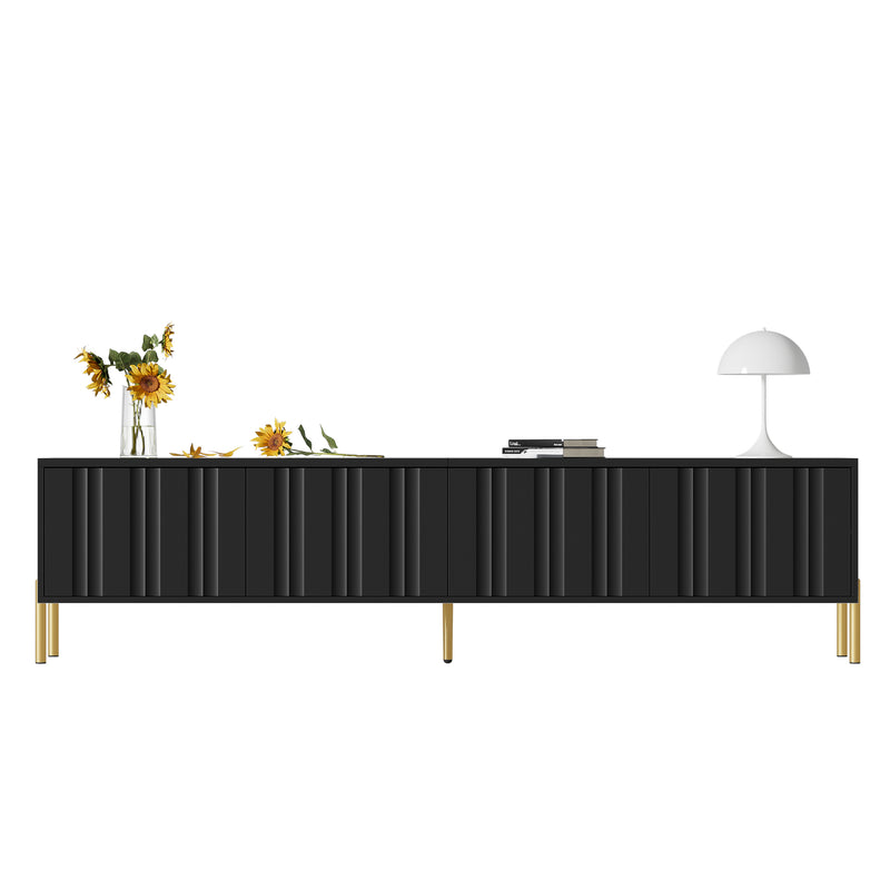 Meuble TV noir porte rainuré accents dorés SHULMALL