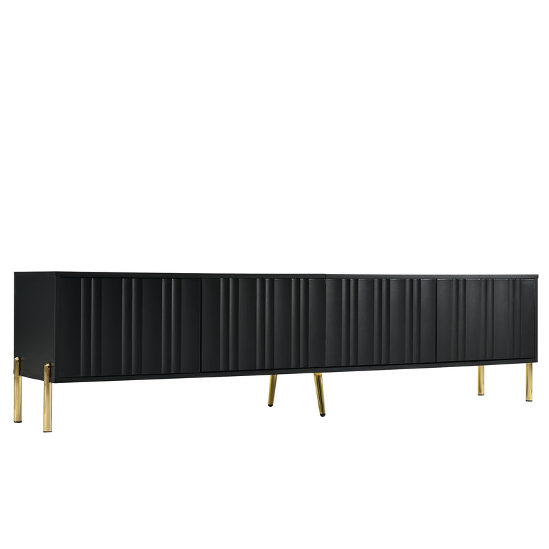 Meuble TV noir porte rainuré accents dorés SHULMALL