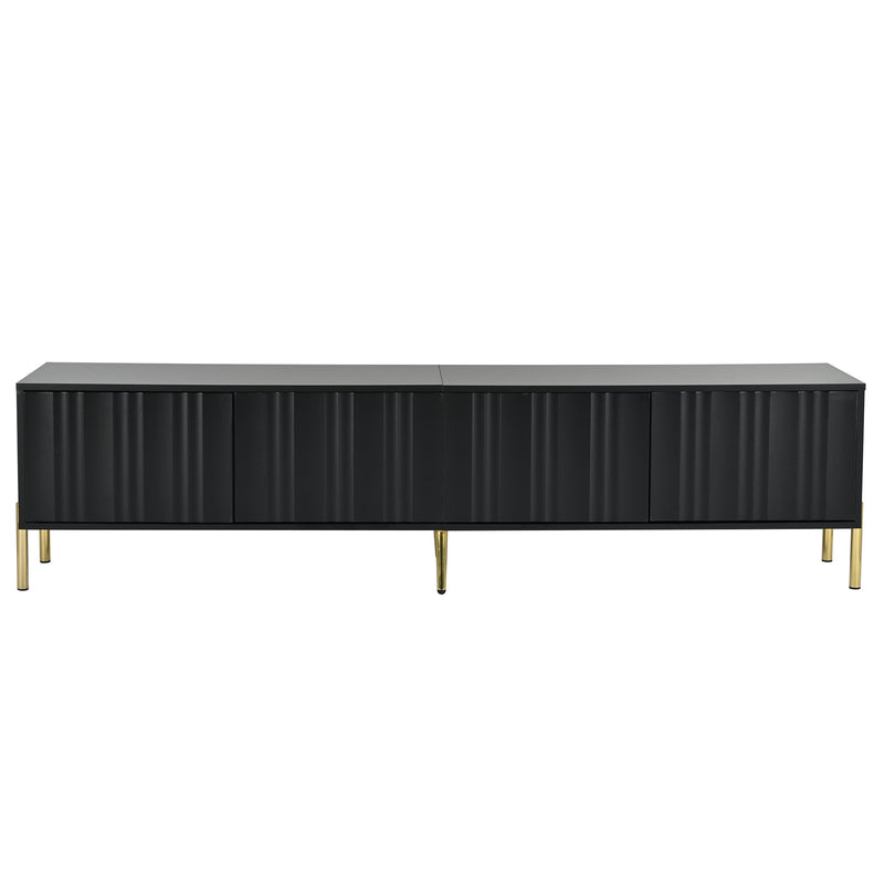 Meuble TV noir porte rainuré accents dorés SHULMALL