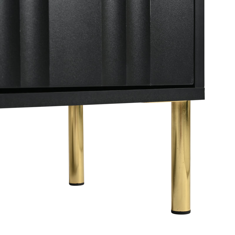 Meuble TV noir porte rainuré accents dorés SHULMALL