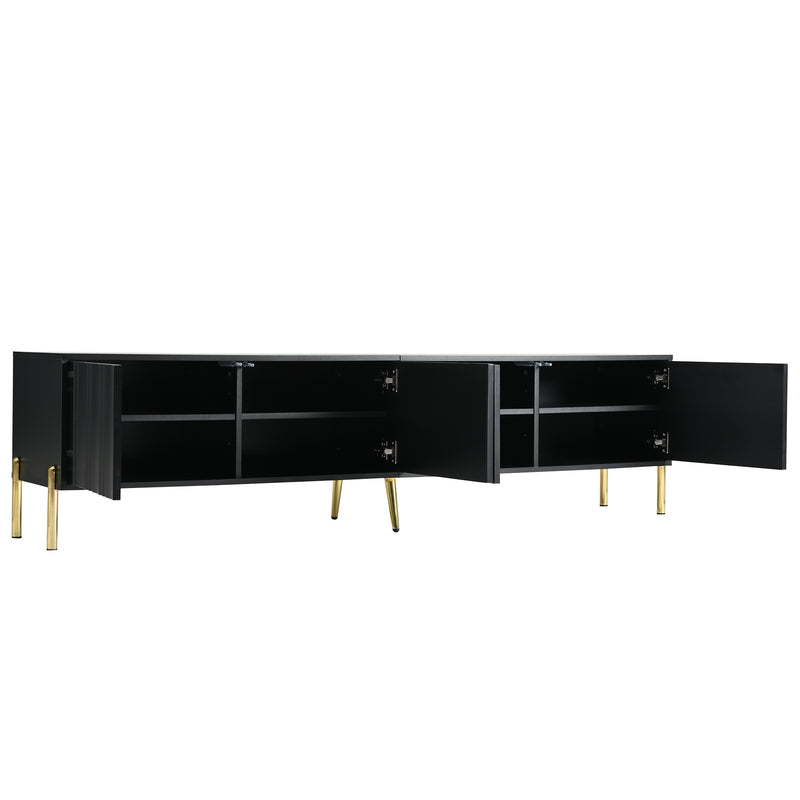 Meuble TV noir porte rainuré accents dorés SHULMALL