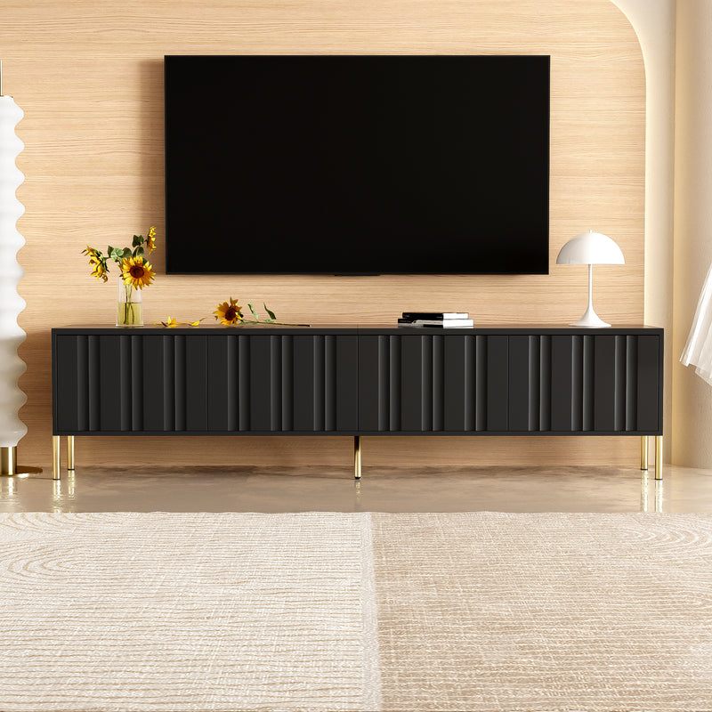 Meuble TV noir porte rainuré accents dorés SHULMALL