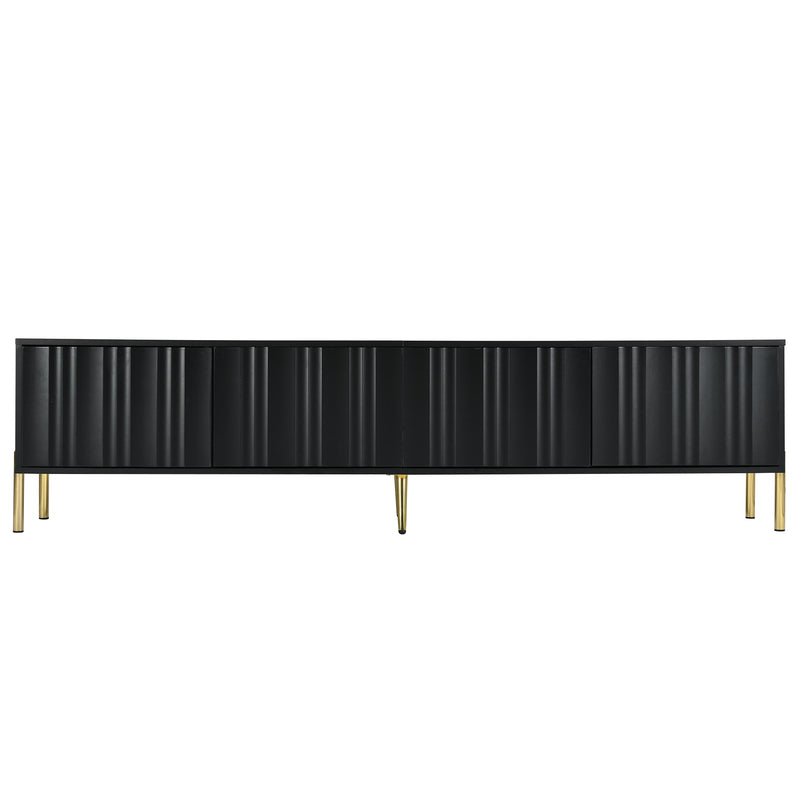Meuble TV noir porte rainuré accents dorés SHULMALL