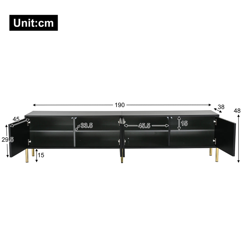 Meuble TV noir porte rainuré accents dorés SHULMALL