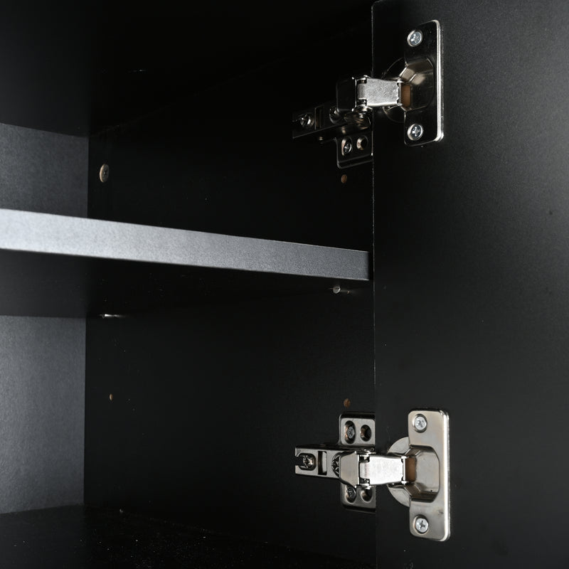 Meuble TV noir porte rainuré accents dorés SHULMALL