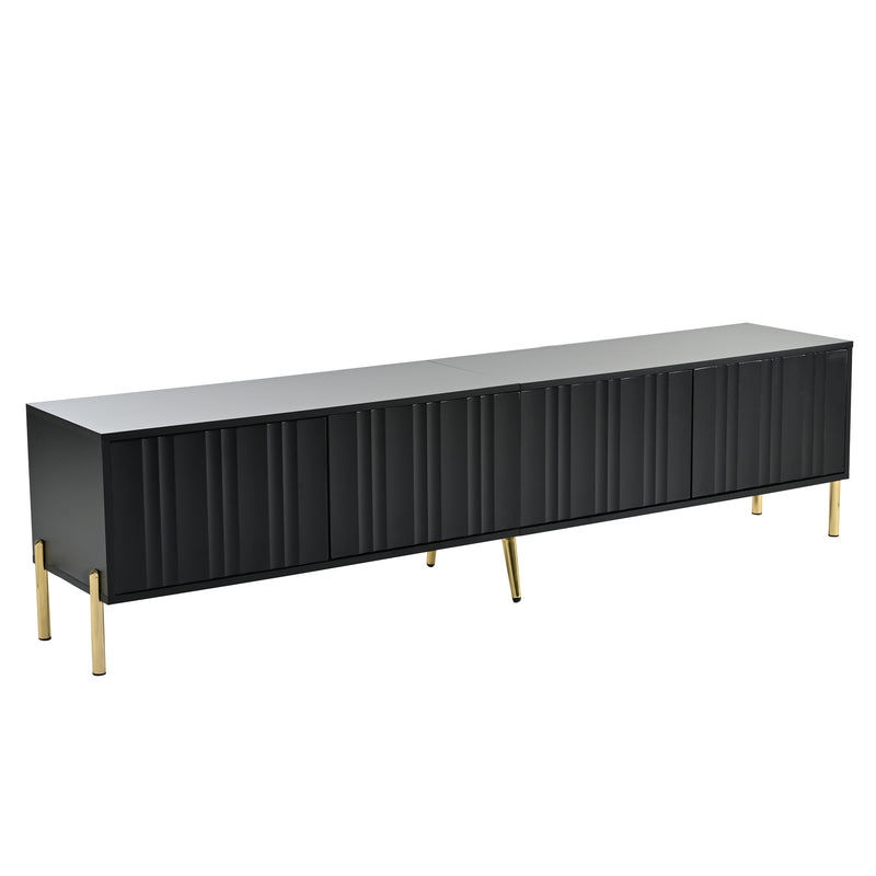 Meuble TV noir porte rainuré accents dorés SHULMALL
