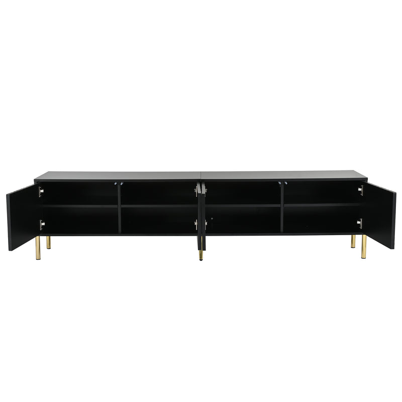 Meuble TV noir porte rainuré accents dorés SHULMALL