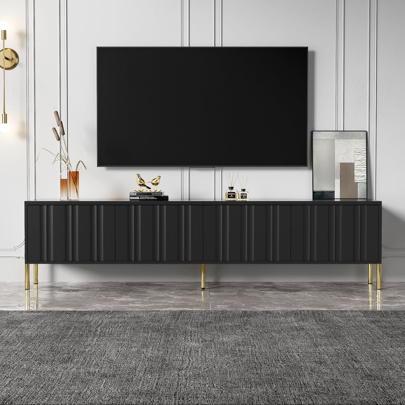 Meuble TV noir porte rainuré accents dorés SHULMALL