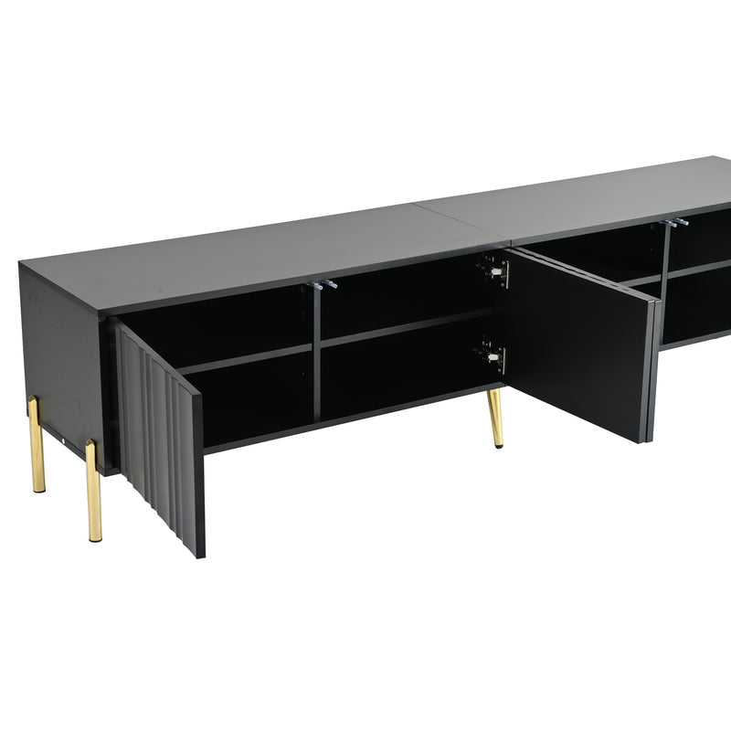 Meuble TV noir porte rainuré accents dorés SHULMALL