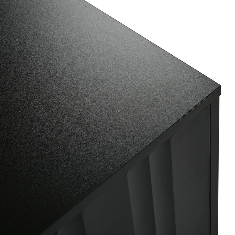Meuble TV noir porte rainuré accents dorés SHULMALL