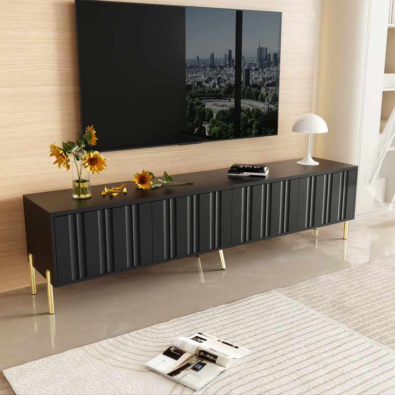 Meuble TV noir porte rainuré accents dorés SHULMALL