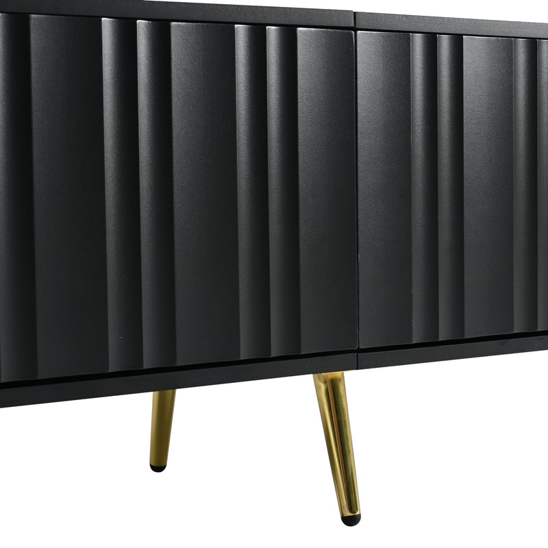 Meuble TV noir porte rainuré accents dorés SHULMALL