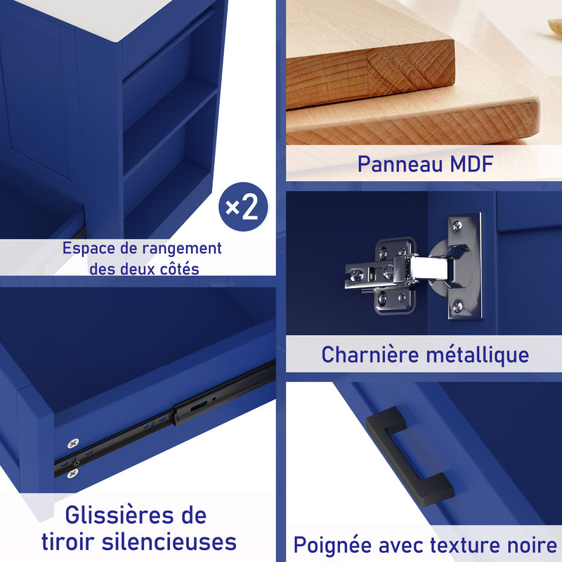 Meuble vasque laqué bleu sur pied,avec vasque en céramique intégrée, double portes, tiroir et étagères 2 cotés (robinet non inclus) SIGNAL