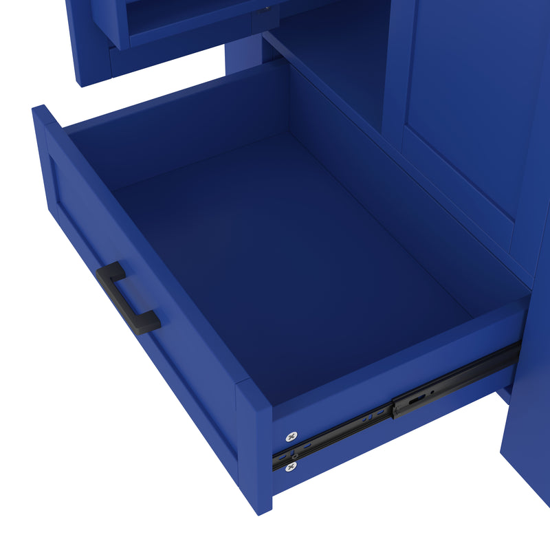 Meuble vasque laqué bleu sur pied,avec vasque en céramique intégrée, double portes, tiroir et étagères 2 cotés (robinet non inclus) SIGNAL