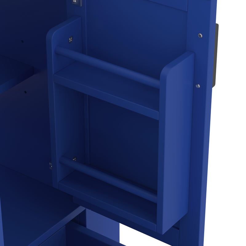 Meuble vasque laqué bleu sur pied,avec vasque en céramique intégrée, double portes, tiroir et étagères 2 cotés (robinet non inclus) SIGNAL