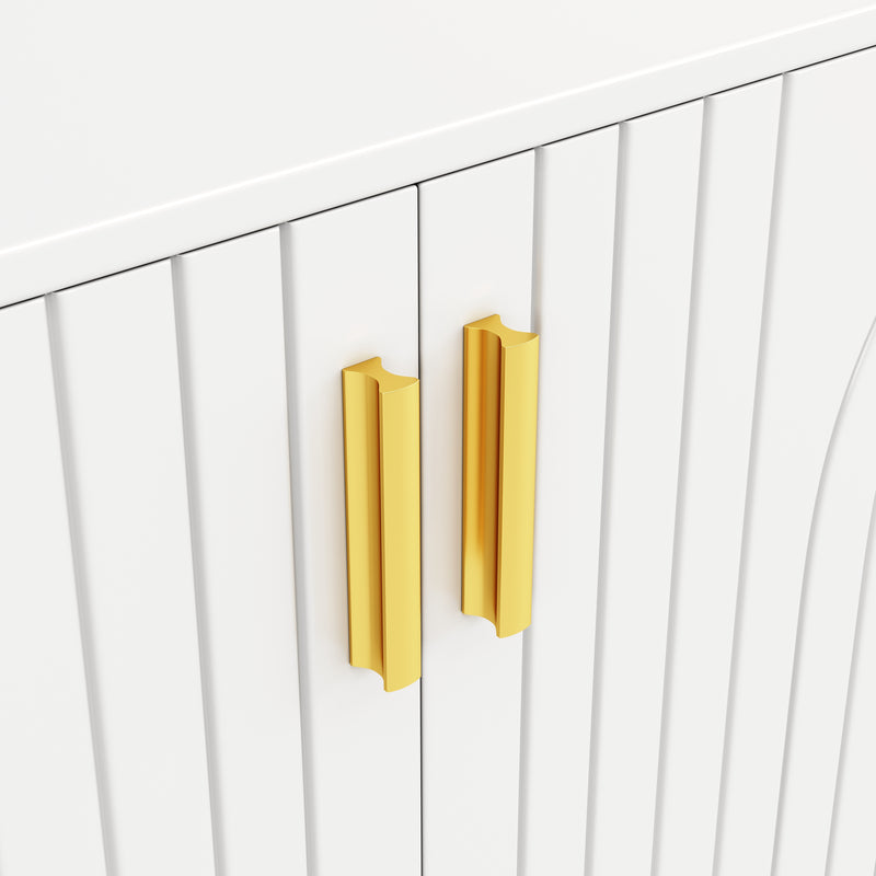 Buffet blanc portes à motif ondulé 4 portes, poignées et pieds dorées SOLARSILT